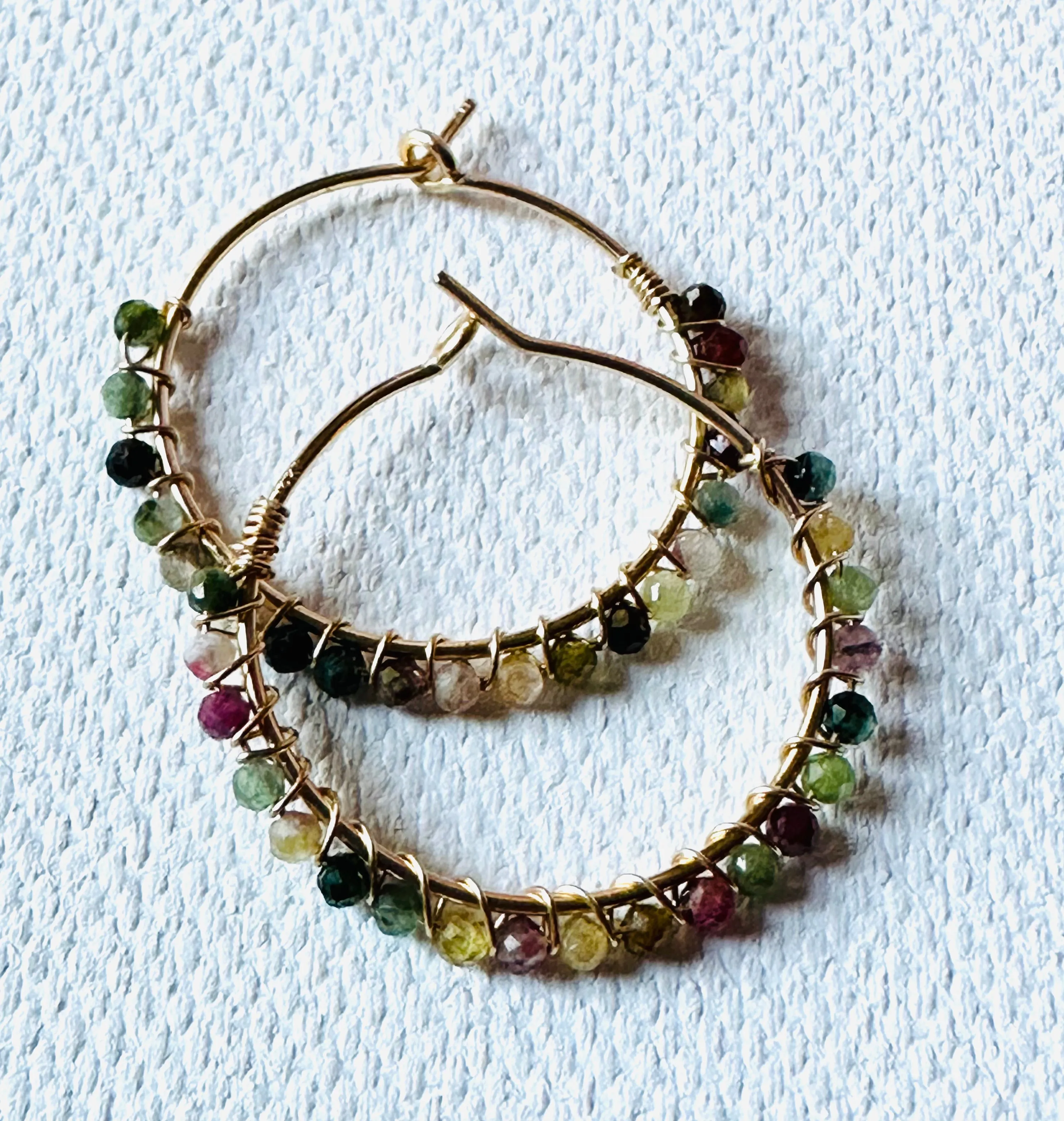 Gemstone Hoop Earrings, Gold Filled Earrings, Circle Earrings, Gemstone Hoop Earrings.