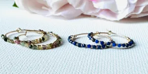 Gemstone Hoop Earrings, Gold Filled Earrings, Circle Earrings, Gemstone Hoop Earrings.