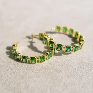 Gesuina Hoop Earrings in Emerald Green Cubic Zirconia and Yellow Gold