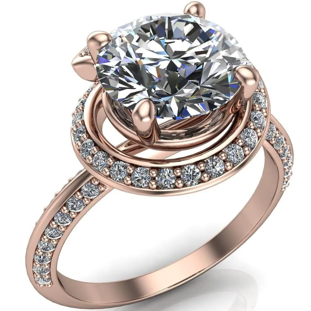 Gianna Round Center Stone and Diamond Halo Swirl Ring