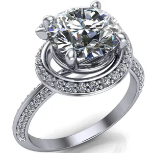 Gianna Round Center Stone and Diamond Halo Swirl Ring