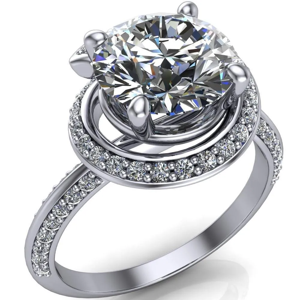 Gianna Round Center Stone and Diamond Halo Swirl Ring