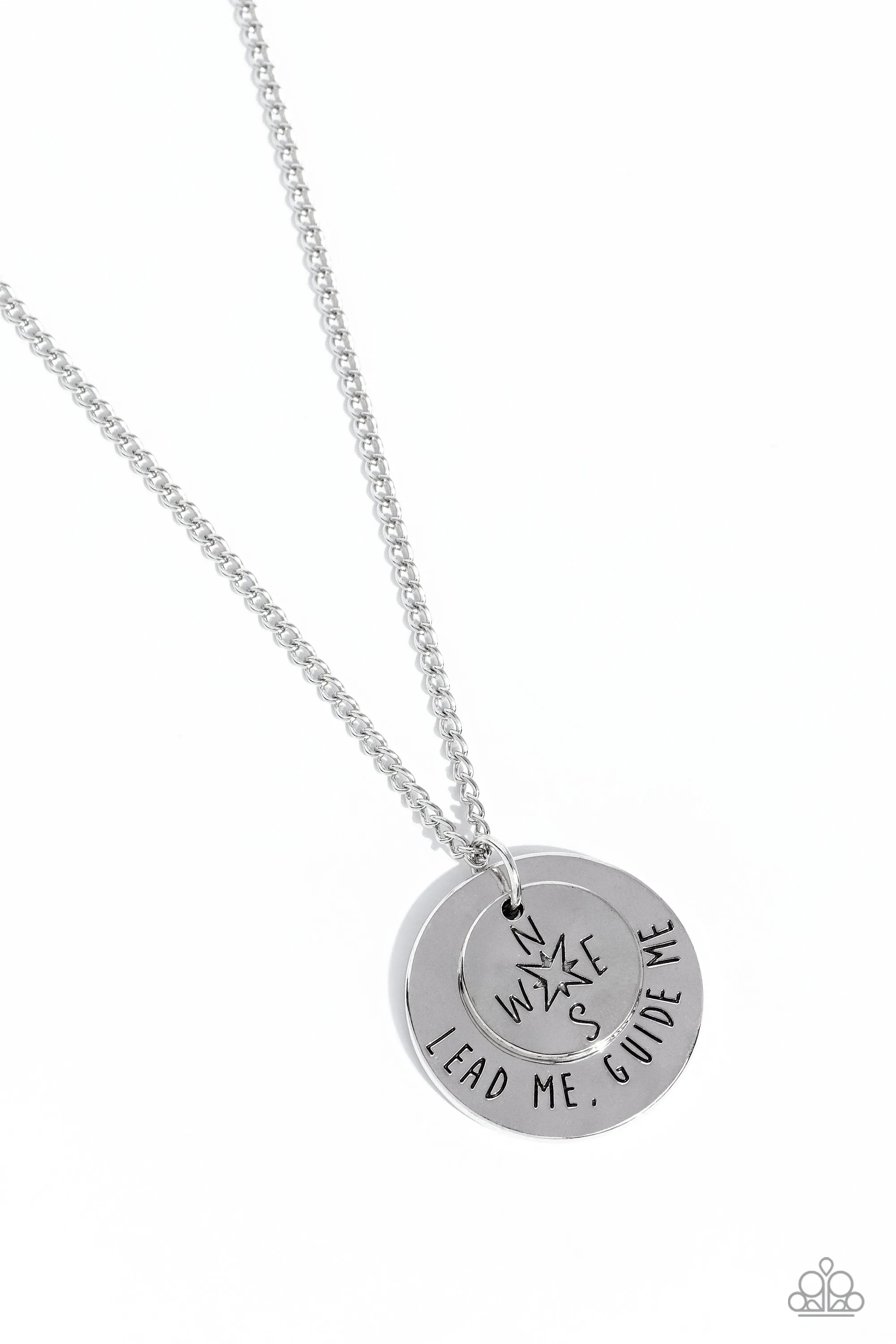 Gilded Guide - Silver - "Lead Me, Guide Me" Compass Inspirational/Religious Paparazzi Short Necklace