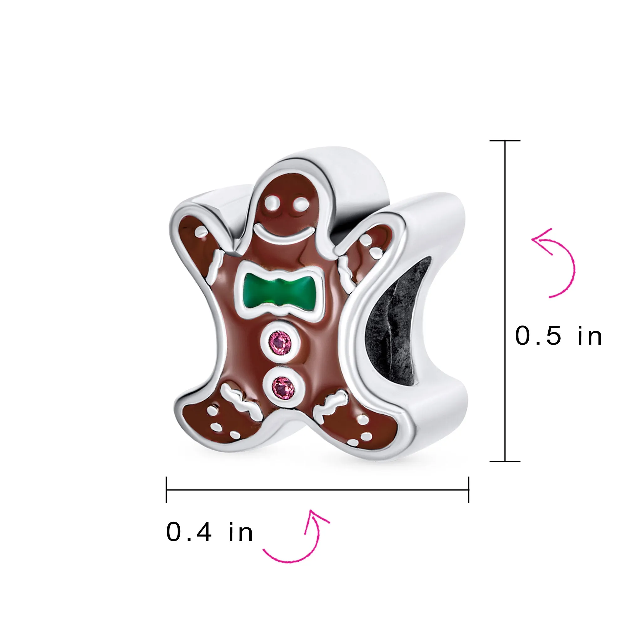 Gingerbread Man Christmas Charm Bead Brown Enamel Sterling Silver for Bracelets
