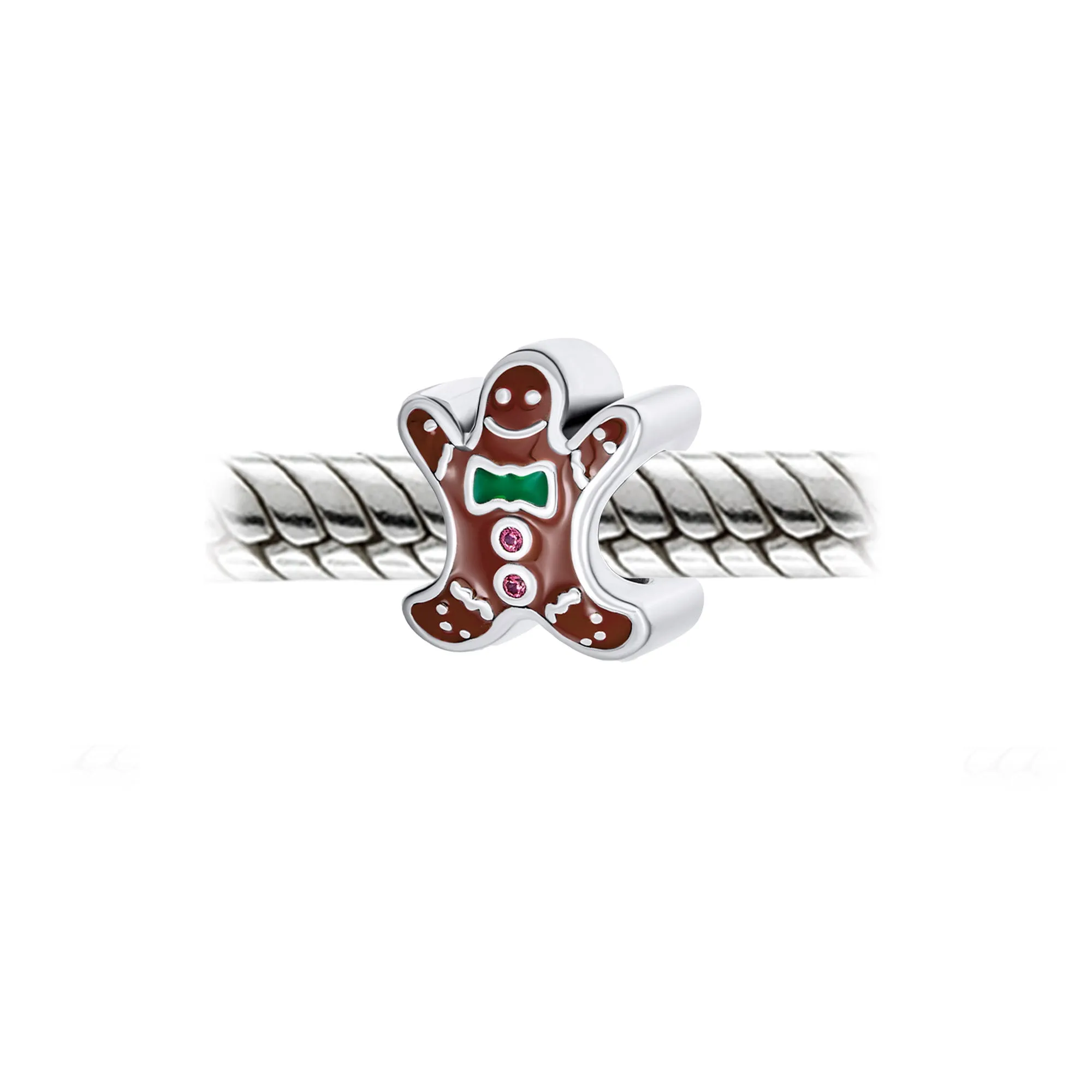 Gingerbread Man Christmas Charm Bead Brown Enamel Sterling Silver for Bracelets