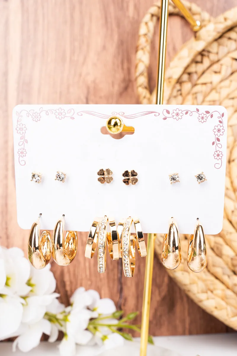 Giovanna Goldtone Stud Earrings 6 Pair Set