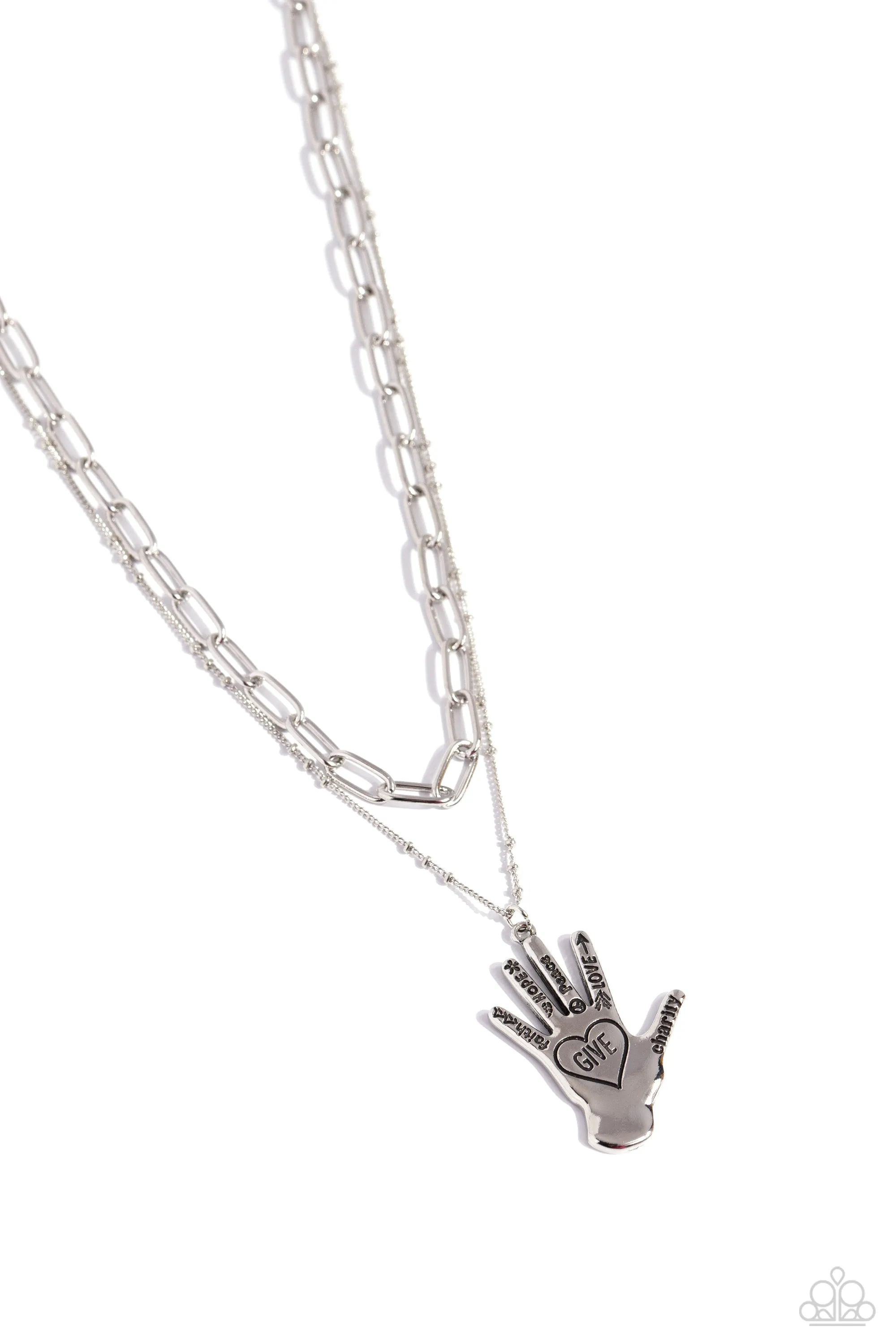 Giving a Hand - Silver - Hand Charm Inspirational/Religious Tiered Paparazzi Short Necklace