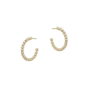Gold 3mm Beaded Ball Hoop Earrings