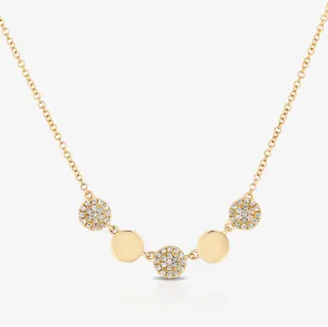 Gold Alternating Diamond Pave Disc Necklace