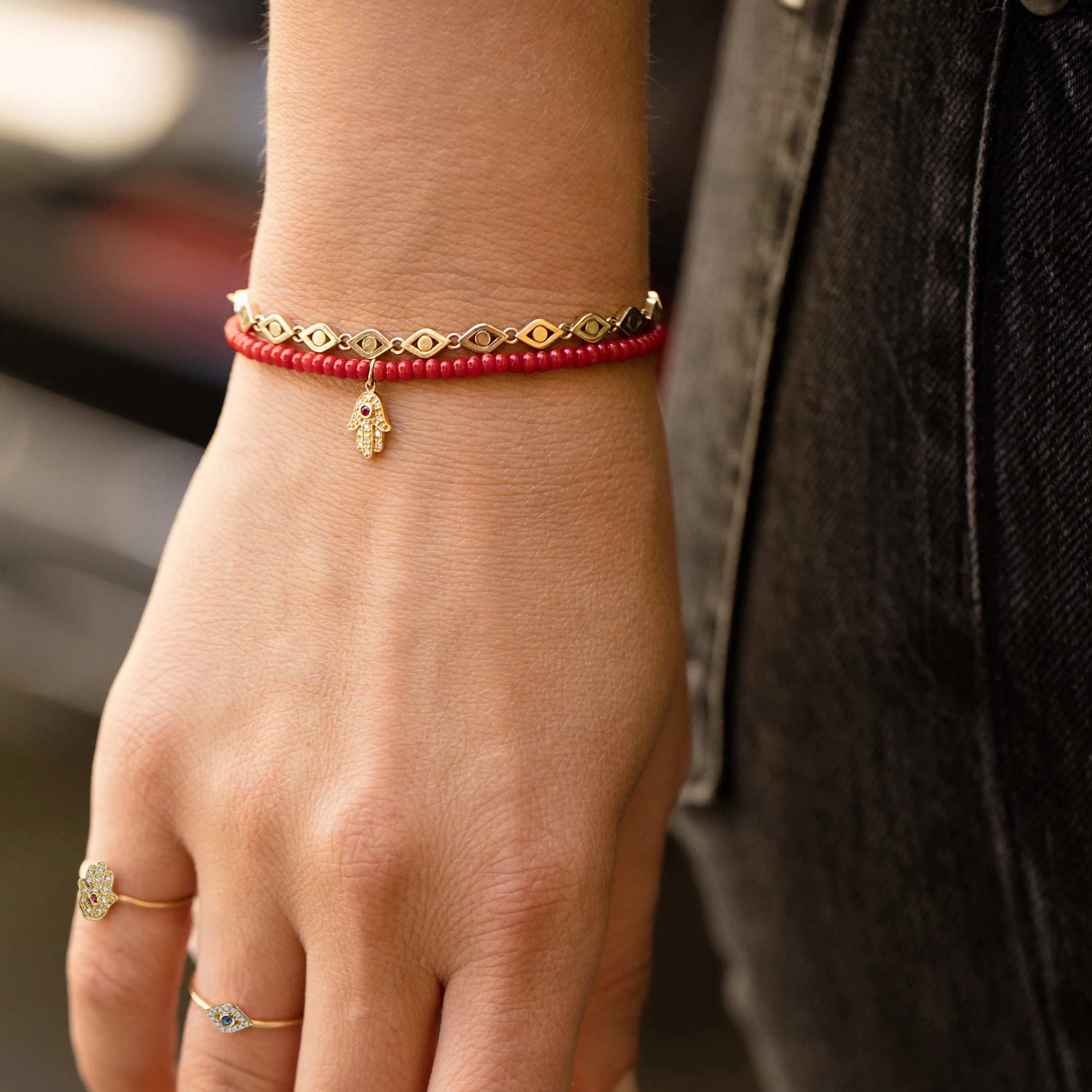 Gold & Diamond Mini Hamsa on Red Sea Bamboo