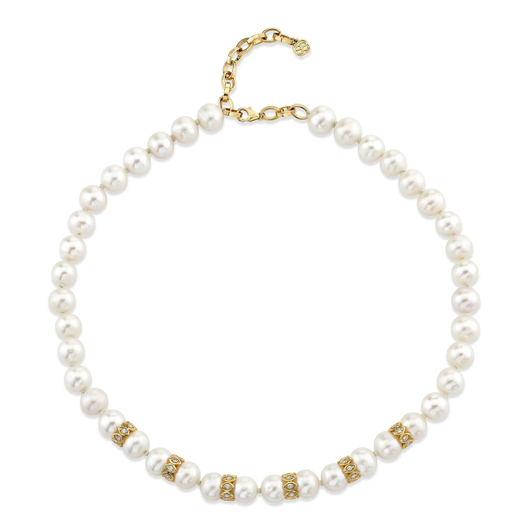 Gold & Diamond Multi Marquise Eye Rondelle Pearl Necklace