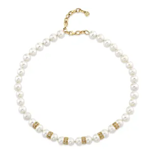 Gold & Diamond Multi Marquise Eye Rondelle Pearl Necklace