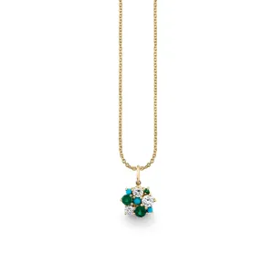 Gold & Diamond Tri Stone Cocktail Disc Charm Necklace