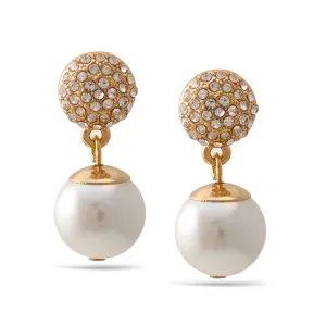 Gold And cream Pearl Crystal Post Earrings #SQ321-1024-3565G (GE5)