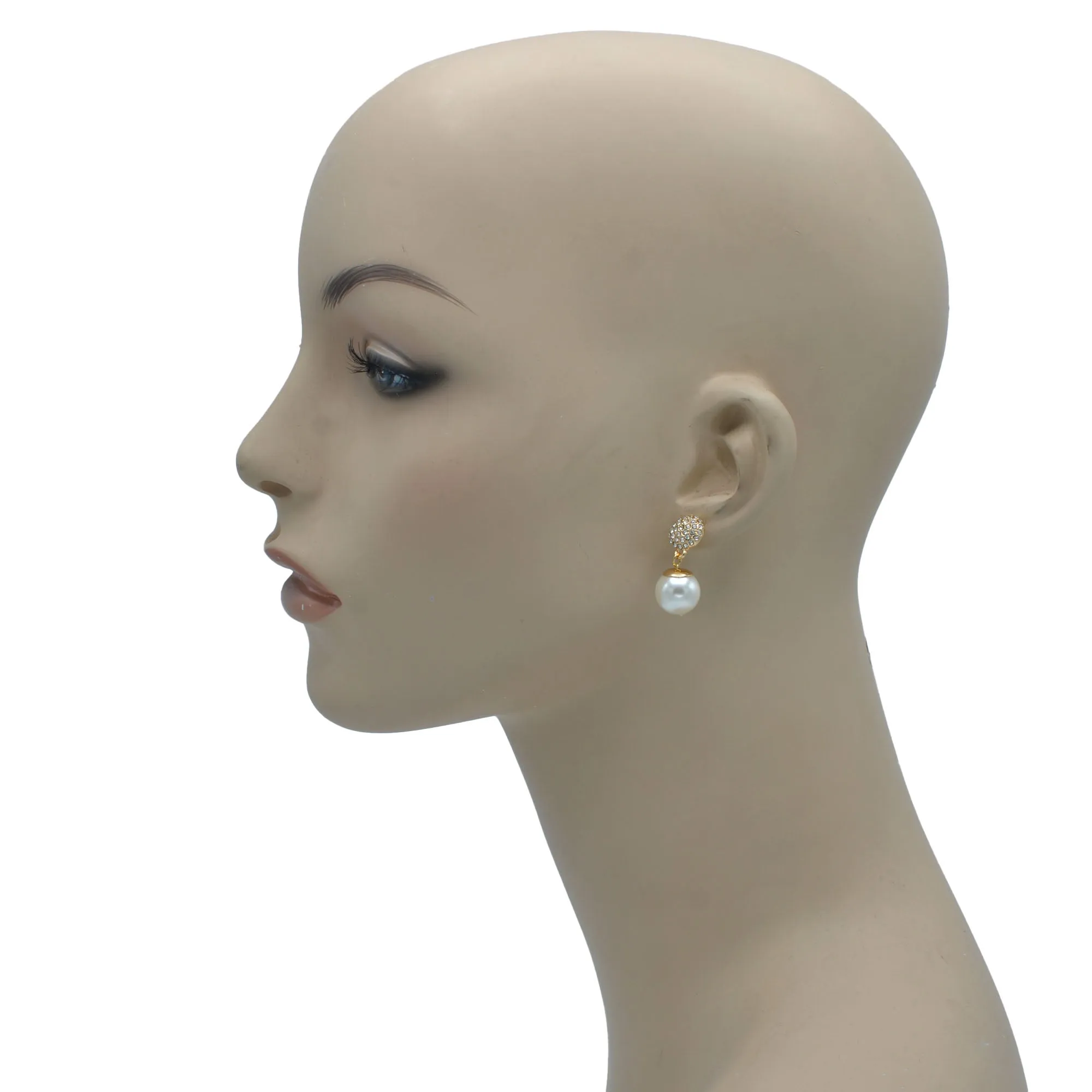 Gold And cream Pearl Crystal Post Earrings #SQ321-1024-3565G (GE5)