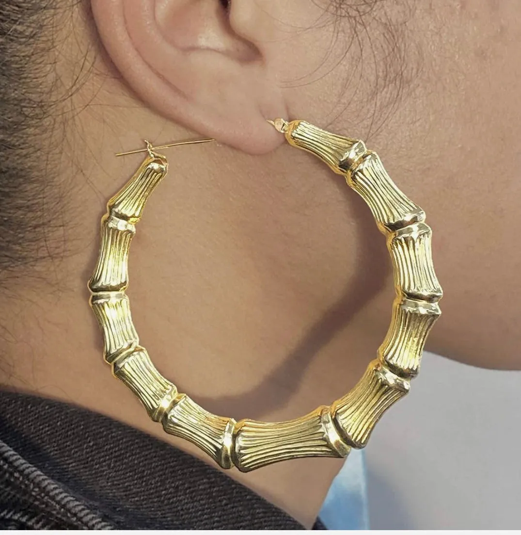 Gold Bamboo Hoop Earrings - 6 Sizes - READY TO SHIP