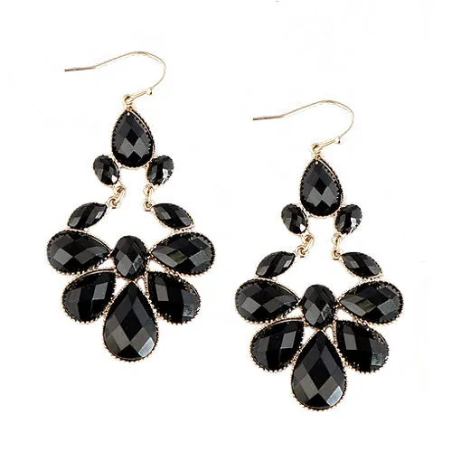 GOLD BLACK CUT GLASS CRYSTAL FLOWER EARRINGS  #SE31652_GLD-BLK (BG15)