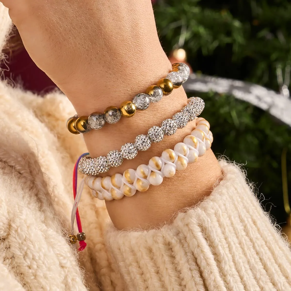 Gold Chrome x White Glitter Glass Bracelet
