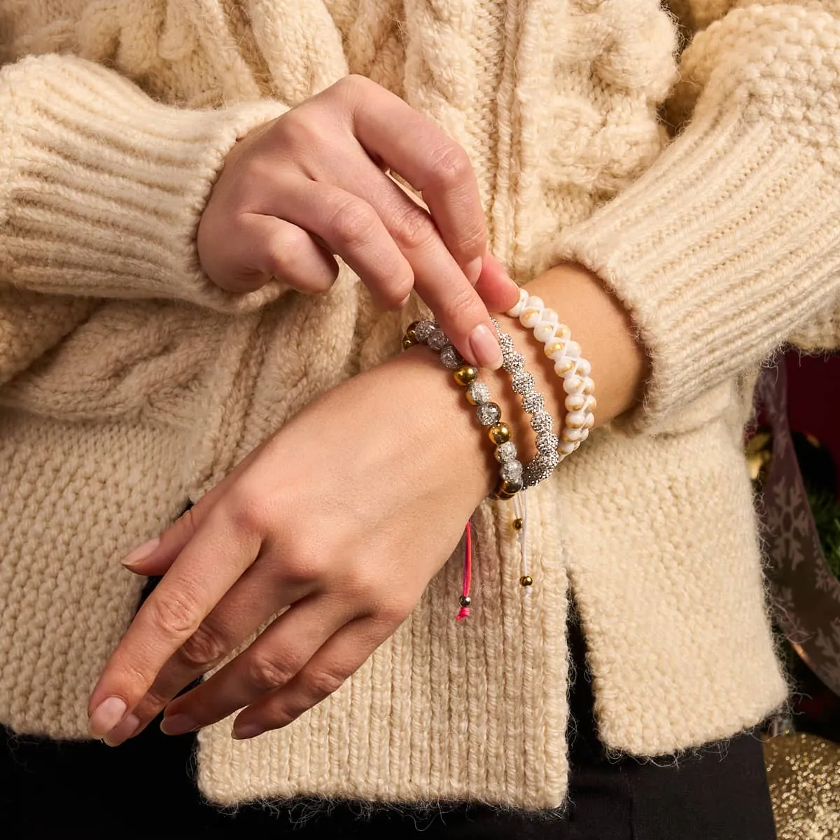 Gold Chrome x White Glitter Glass Bracelet