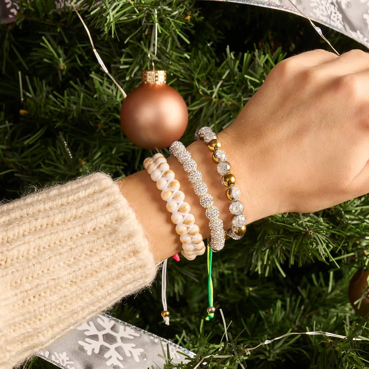 Gold Chrome x White Glitter Glass Bracelet