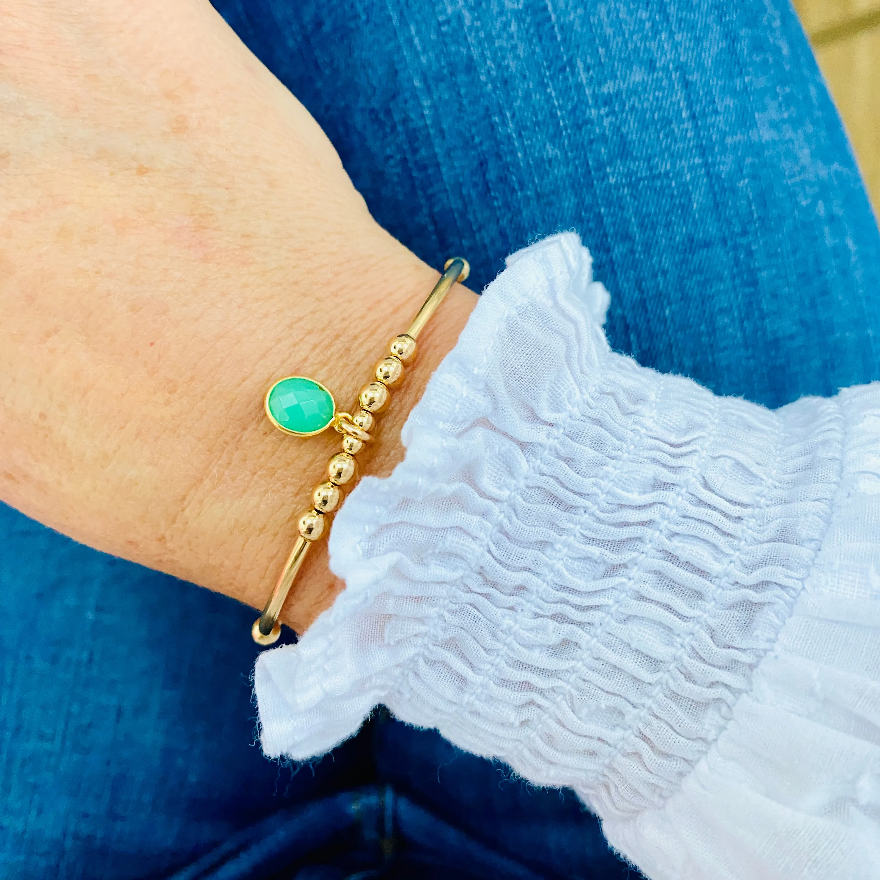 Gold Chrysoprase Gemstone Bracelet