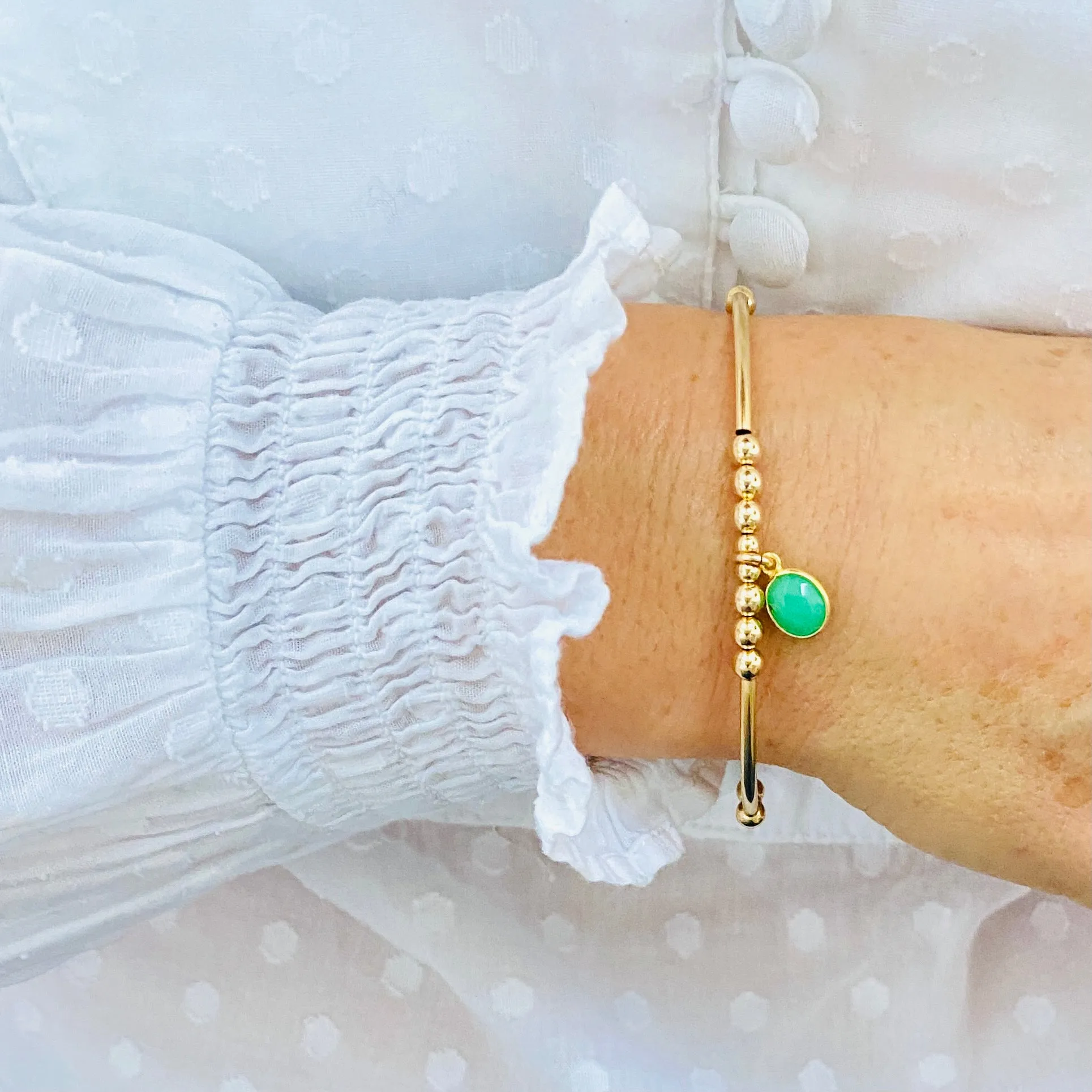 Gold Chrysoprase Gemstone Bracelet