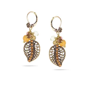GOLD FILIGREE LEAF CRYSTAL  EARRINGS #280BR3401 (7D6/6E2)