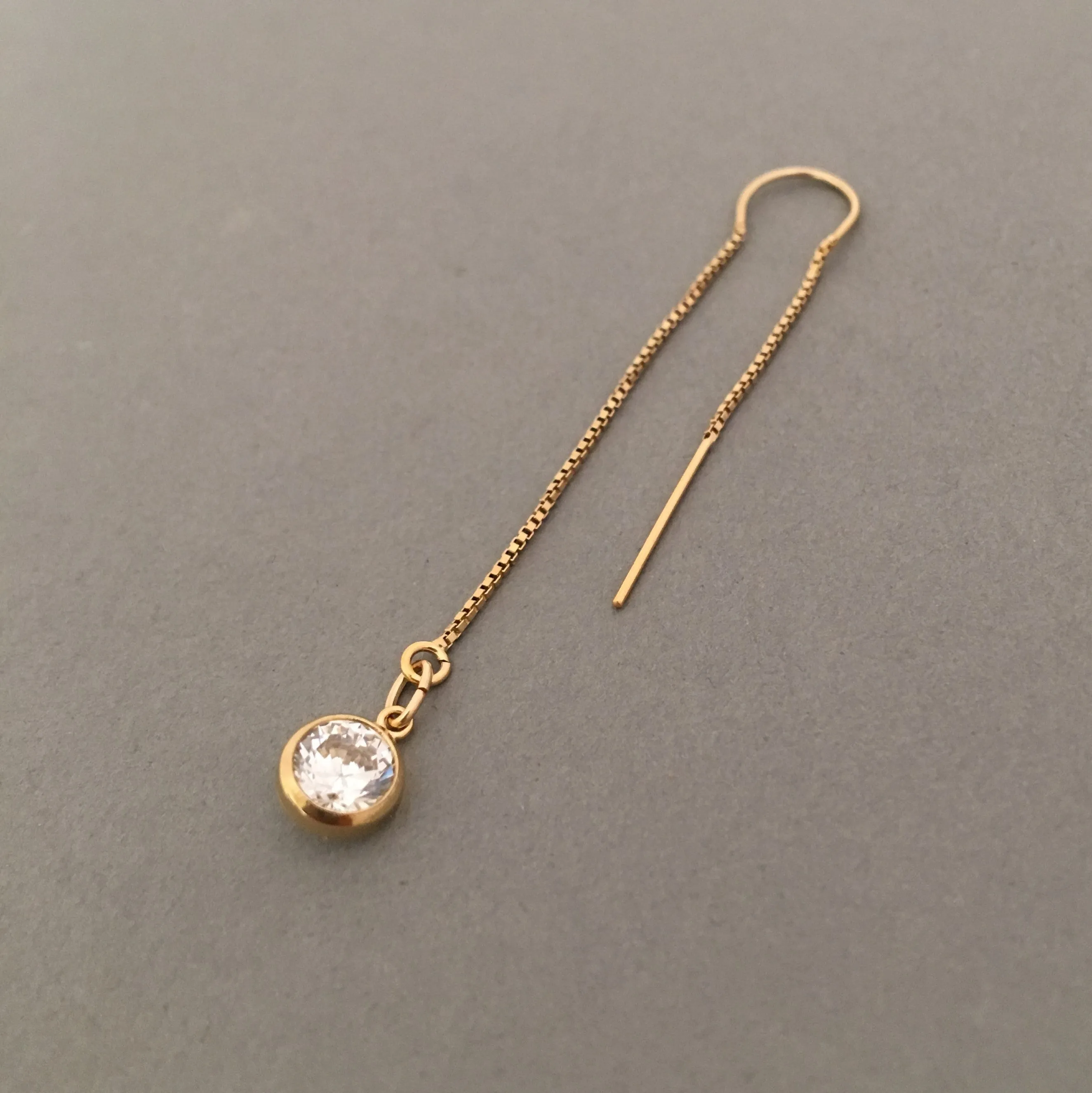 Gold Fill Swarovski Crystal Box Chain Threader Earrings