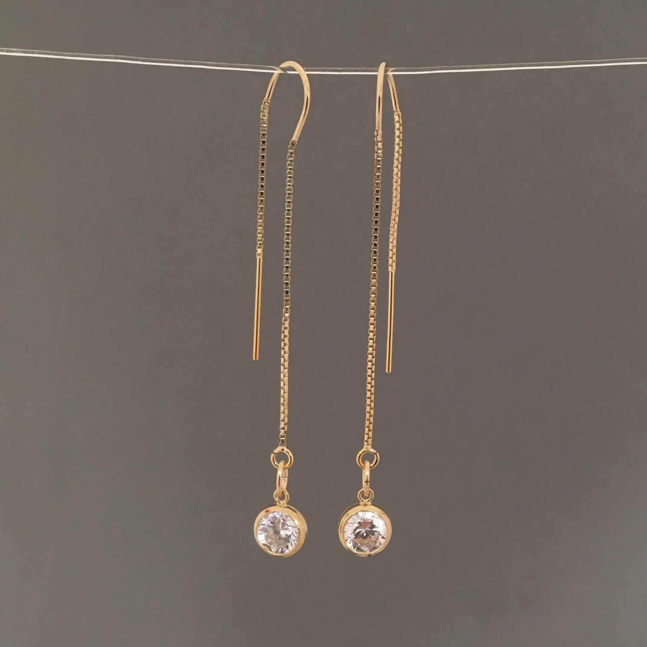 Gold Fill Swarovski Crystal Box Chain Threader Earrings