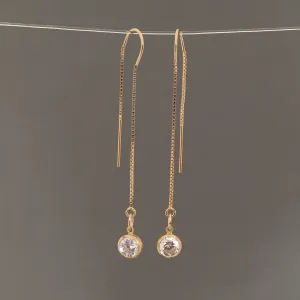 Gold Fill Swarovski Crystal Box Chain Threader Earrings