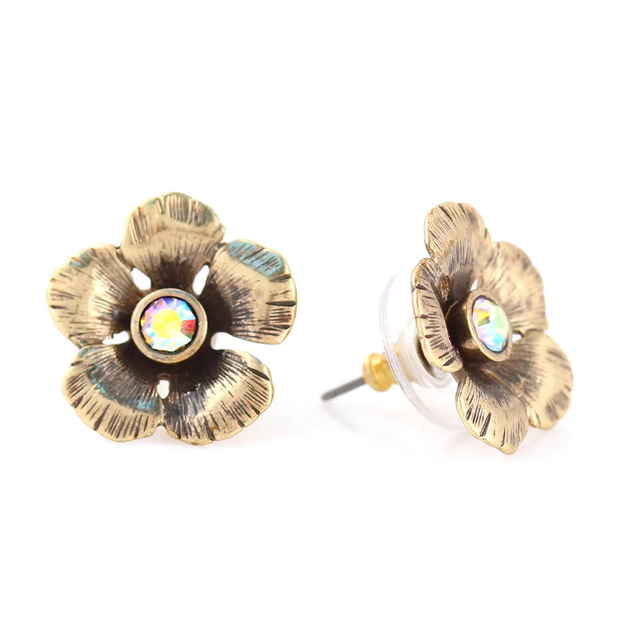 GOLD FLOWER CRYSTAL EARRINGS #245NT3101 (1B16/7B1)