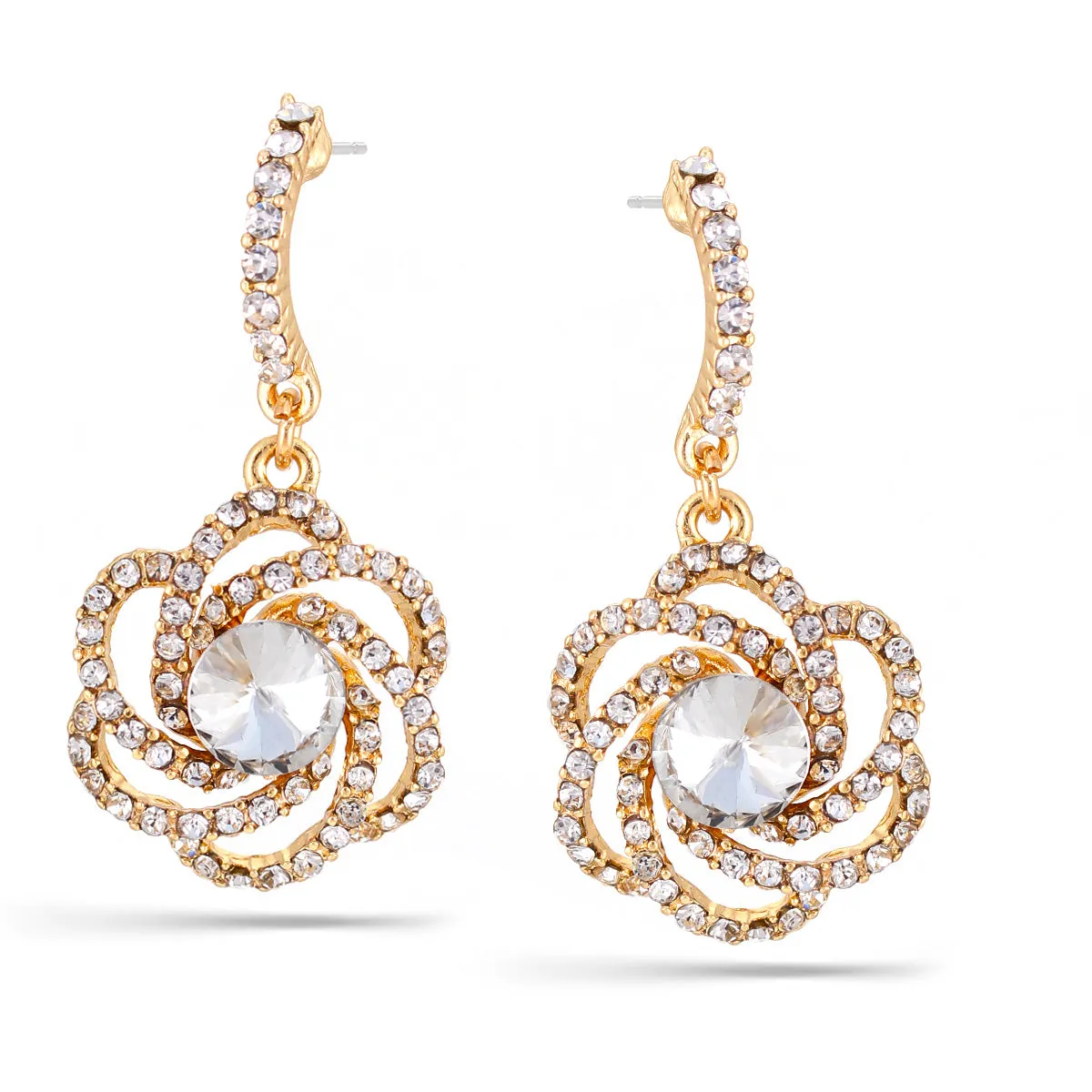 GOLD FLOWER CRYSTAL STUD  EARRINGS #HNE88532GDCR (GD8)