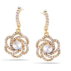 GOLD FLOWER CRYSTAL STUD  EARRINGS #HNE88532GDCR (GD8)