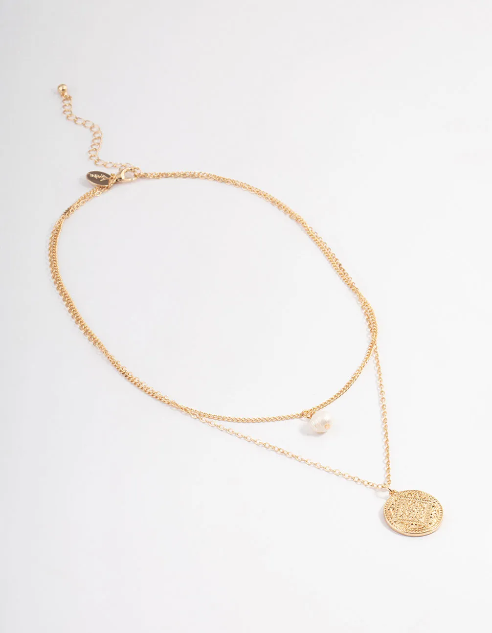 Gold Freshwater Pearl & Ornate Disc Necklace