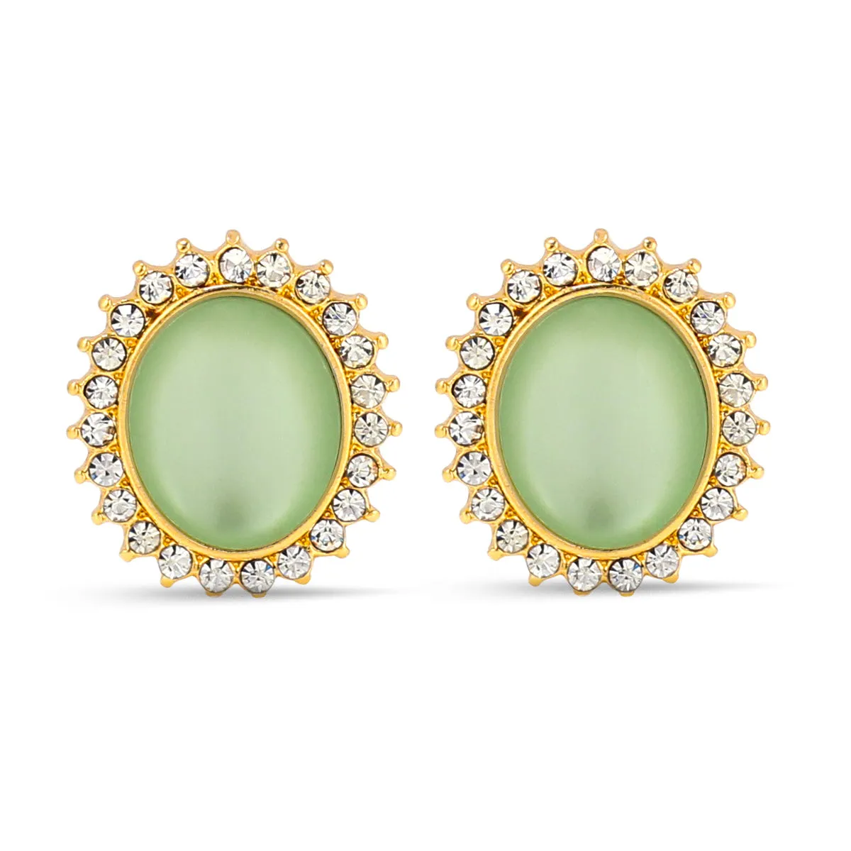 GOLD GREEN MOONSTONE CRYSTAL STUD EARRINGS #HNE87184GDG