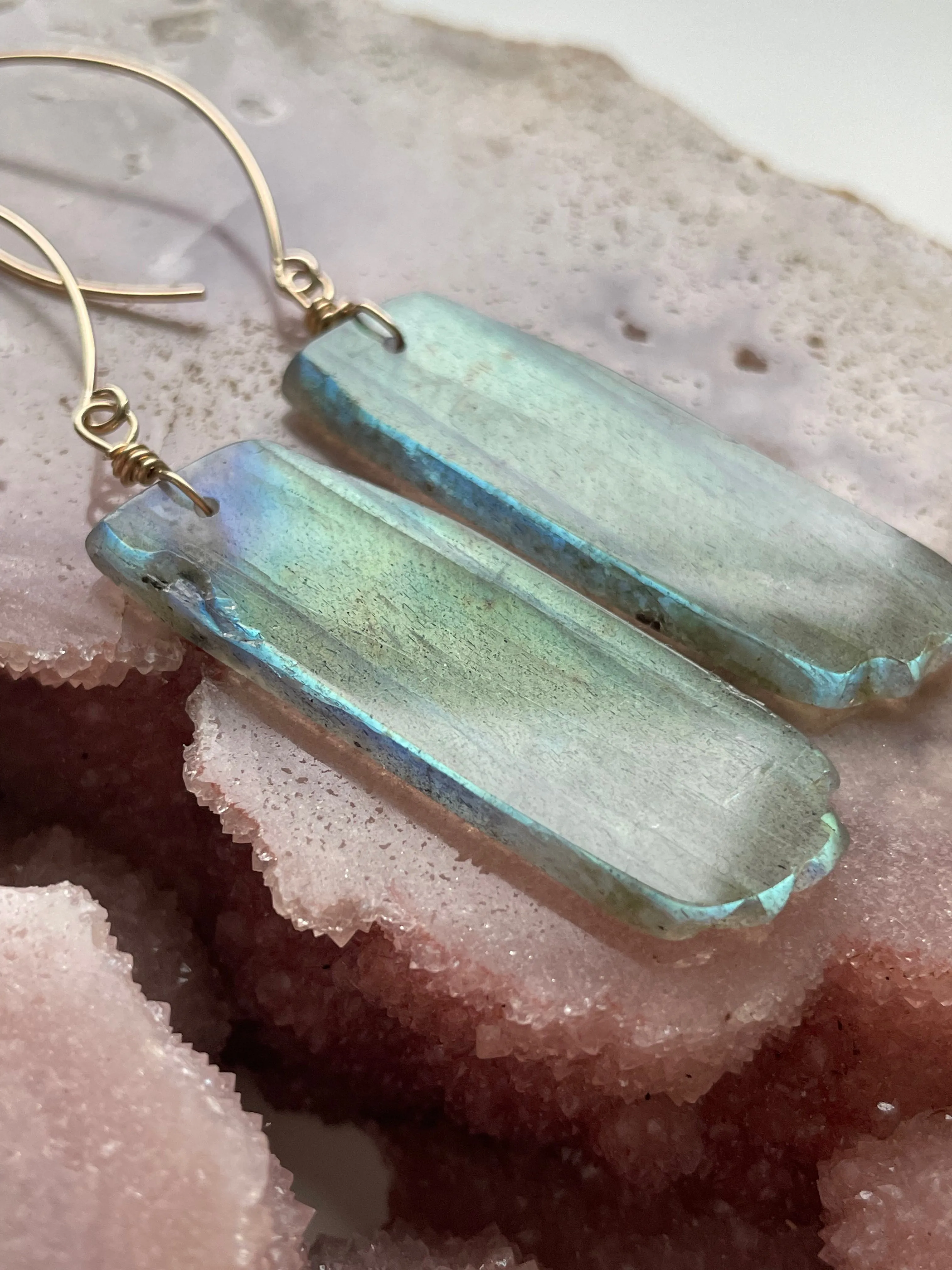 Gold Labradorite Dangle Drop Crystal Earrings