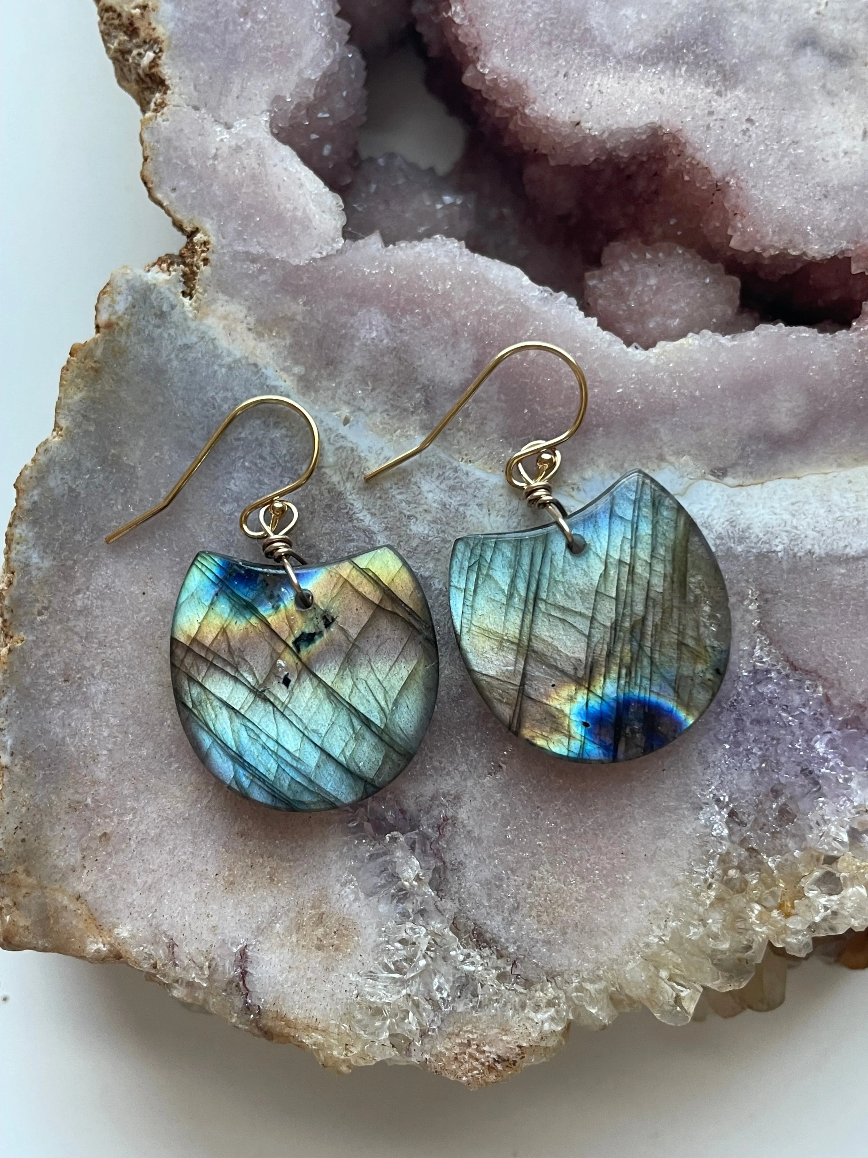 Gold Labradorite Dangle Drop Crystal Earrings