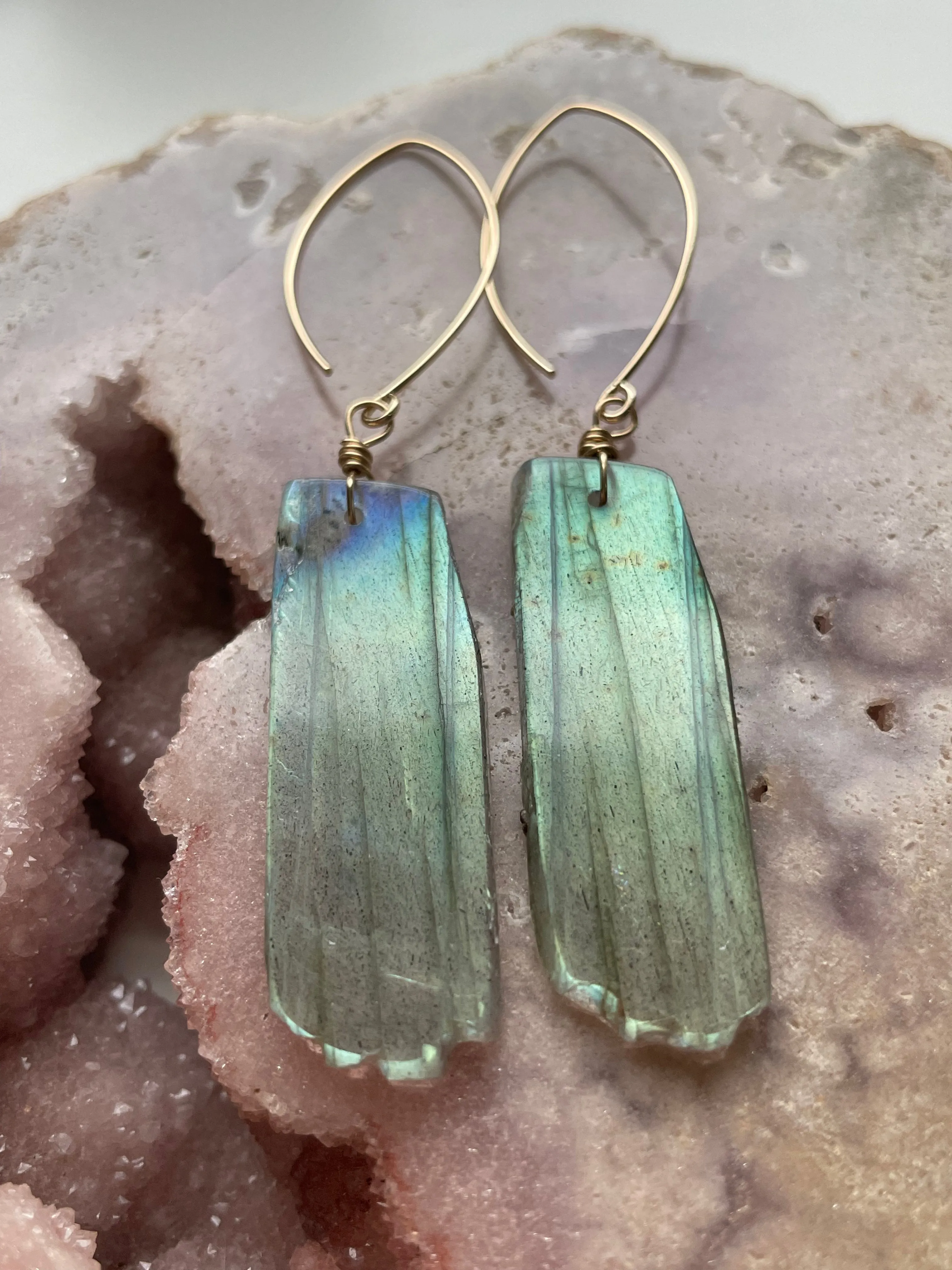 Gold Labradorite Dangle Drop Crystal Earrings