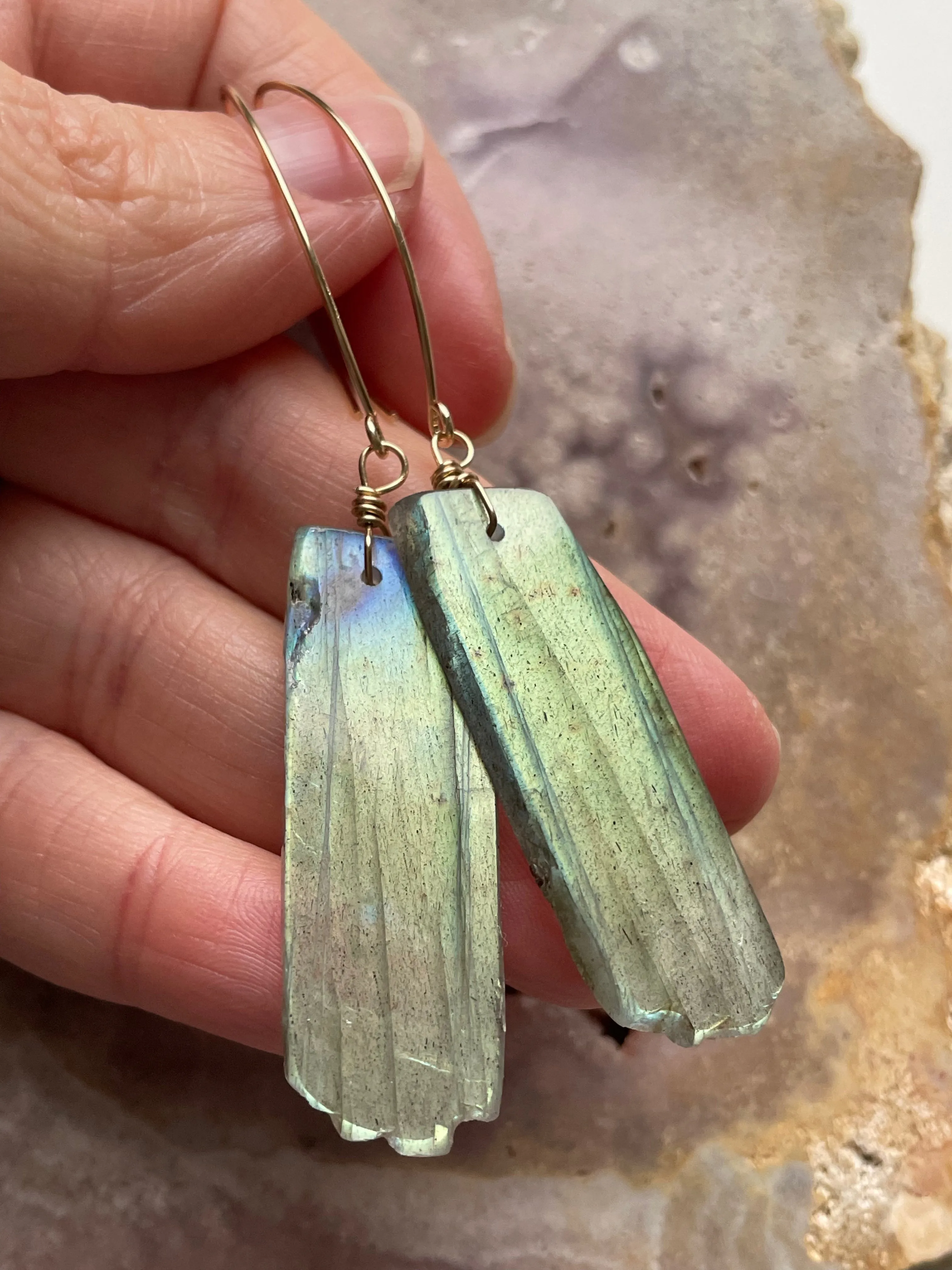 Gold Labradorite Dangle Drop Crystal Earrings