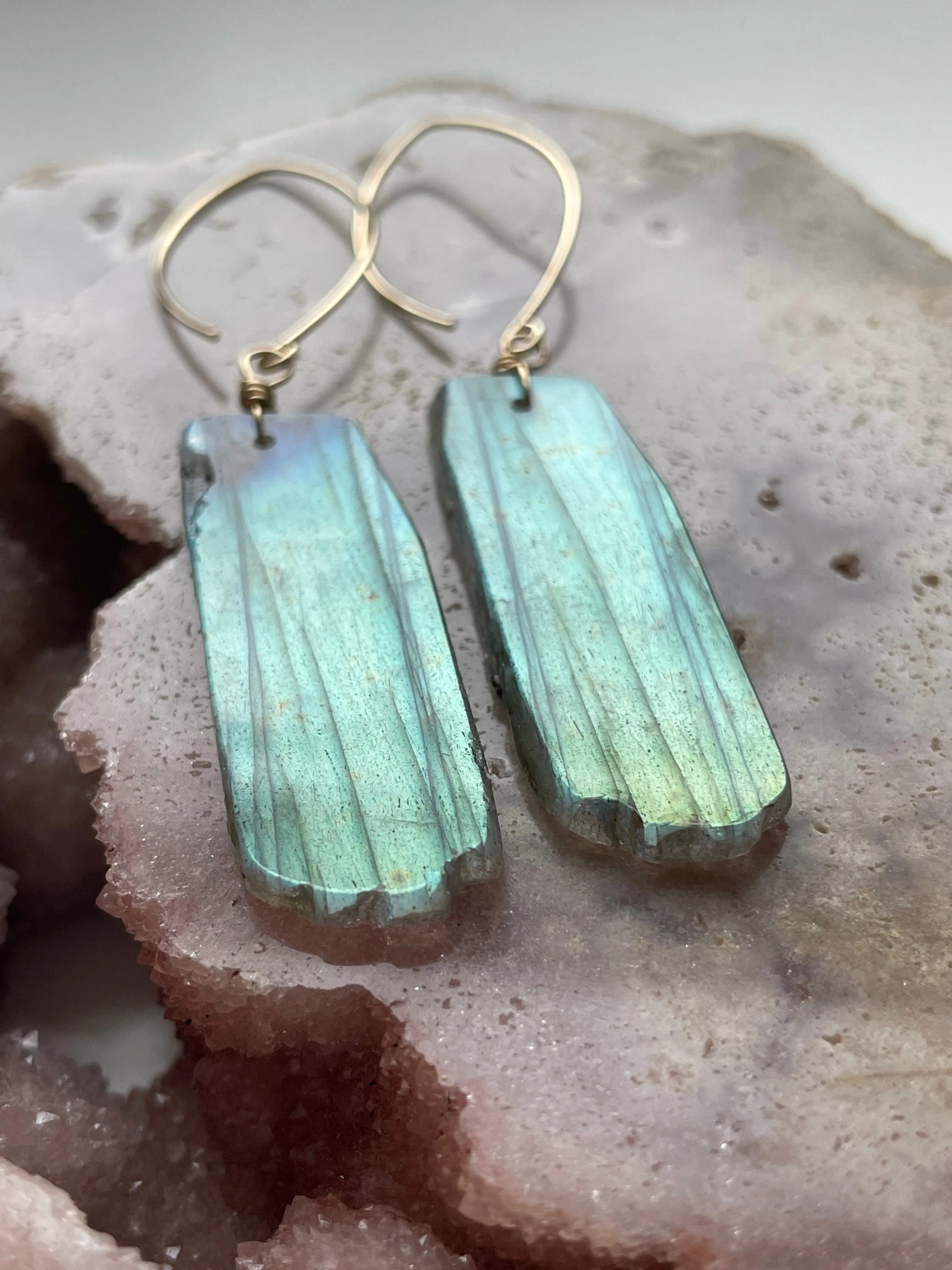 Gold Labradorite Dangle Drop Crystal Earrings