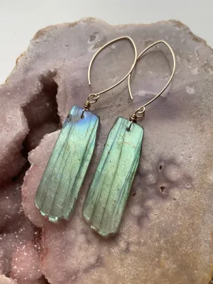 Gold Labradorite Dangle Drop Crystal Earrings