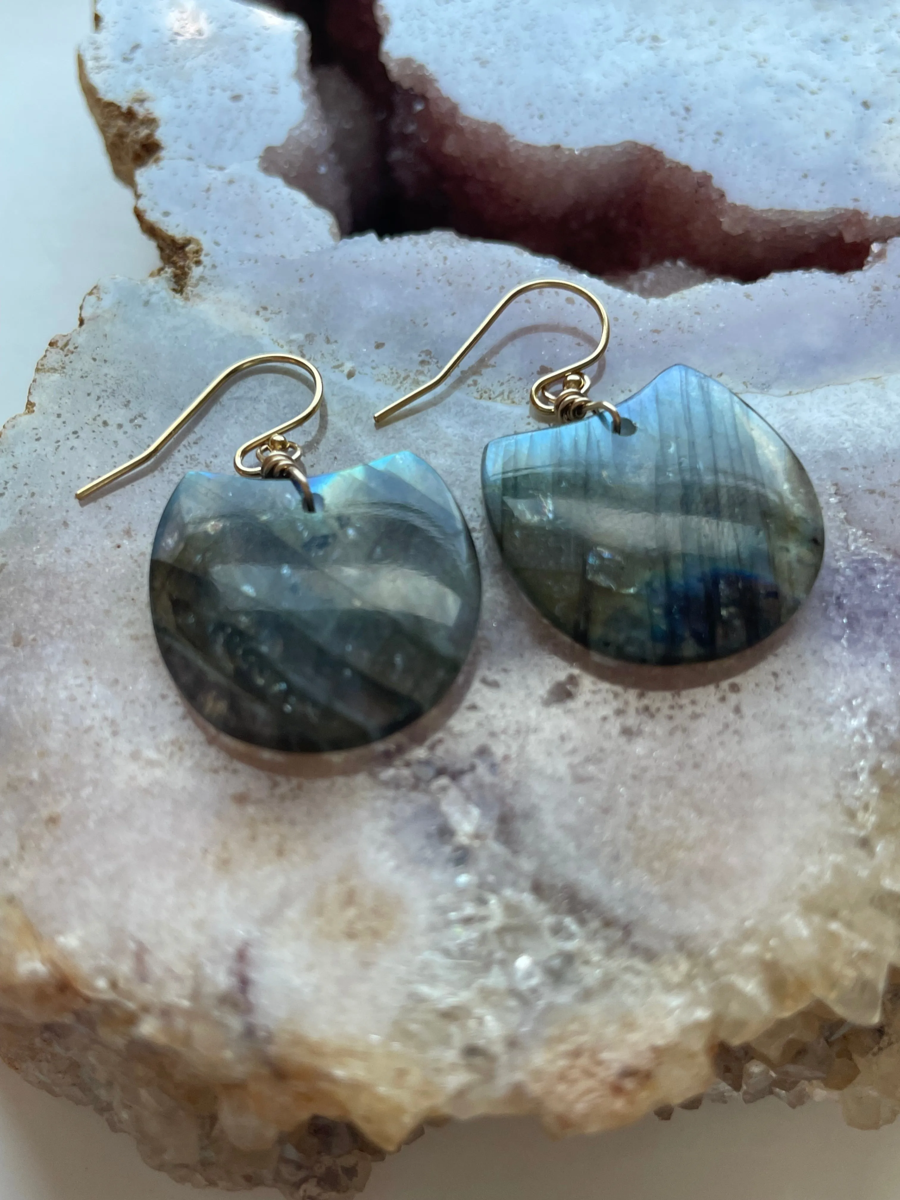 Gold Labradorite Dangle Drop Crystal Earrings