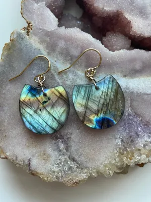 Gold Labradorite Dangle Drop Crystal Earrings