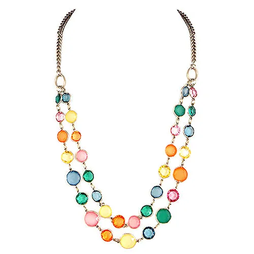 GOLD MULTI RAINBOW BEADS TWO-STRAND NECKLACE  #SC24480-3_GLD-MLT (BH10/R-BH6)