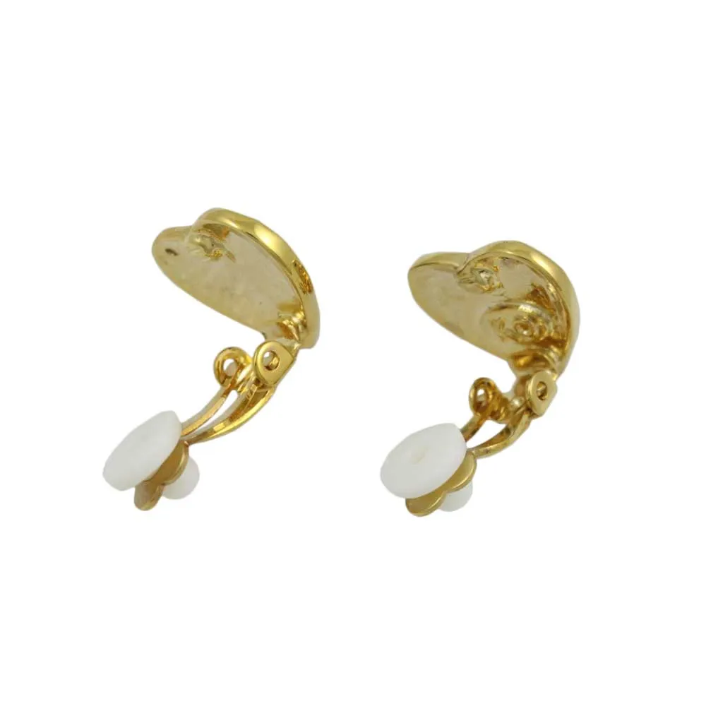 Gold Patriotic Red White Blue Heart Clip Earring - PRF354EC