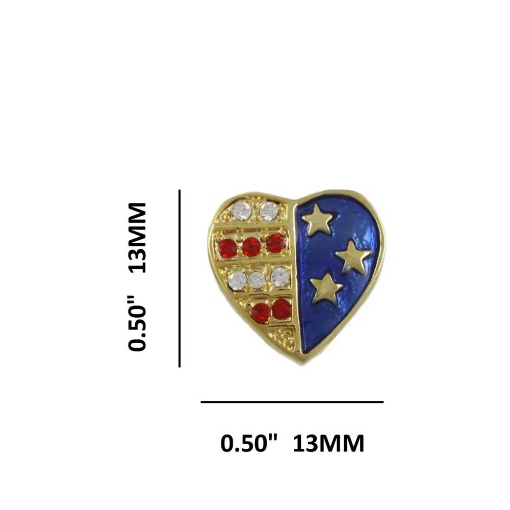 Gold Patriotic Red White Blue Heart Clip Earring - PRF354EC