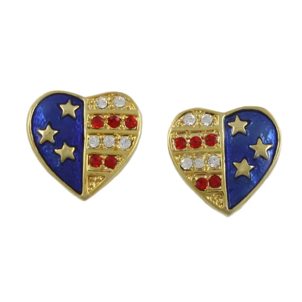 Gold Patriotic Red White Blue Heart Clip Earring - PRF354EC