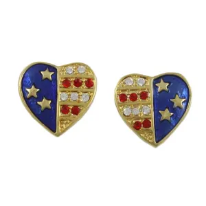 Gold Patriotic Red White Blue Heart Clip Earring - PRF354EC