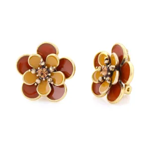 GOLD PEACH AND ORANGE FLOWER CLIP ON EARRINGS #214OR3401 (1F13)