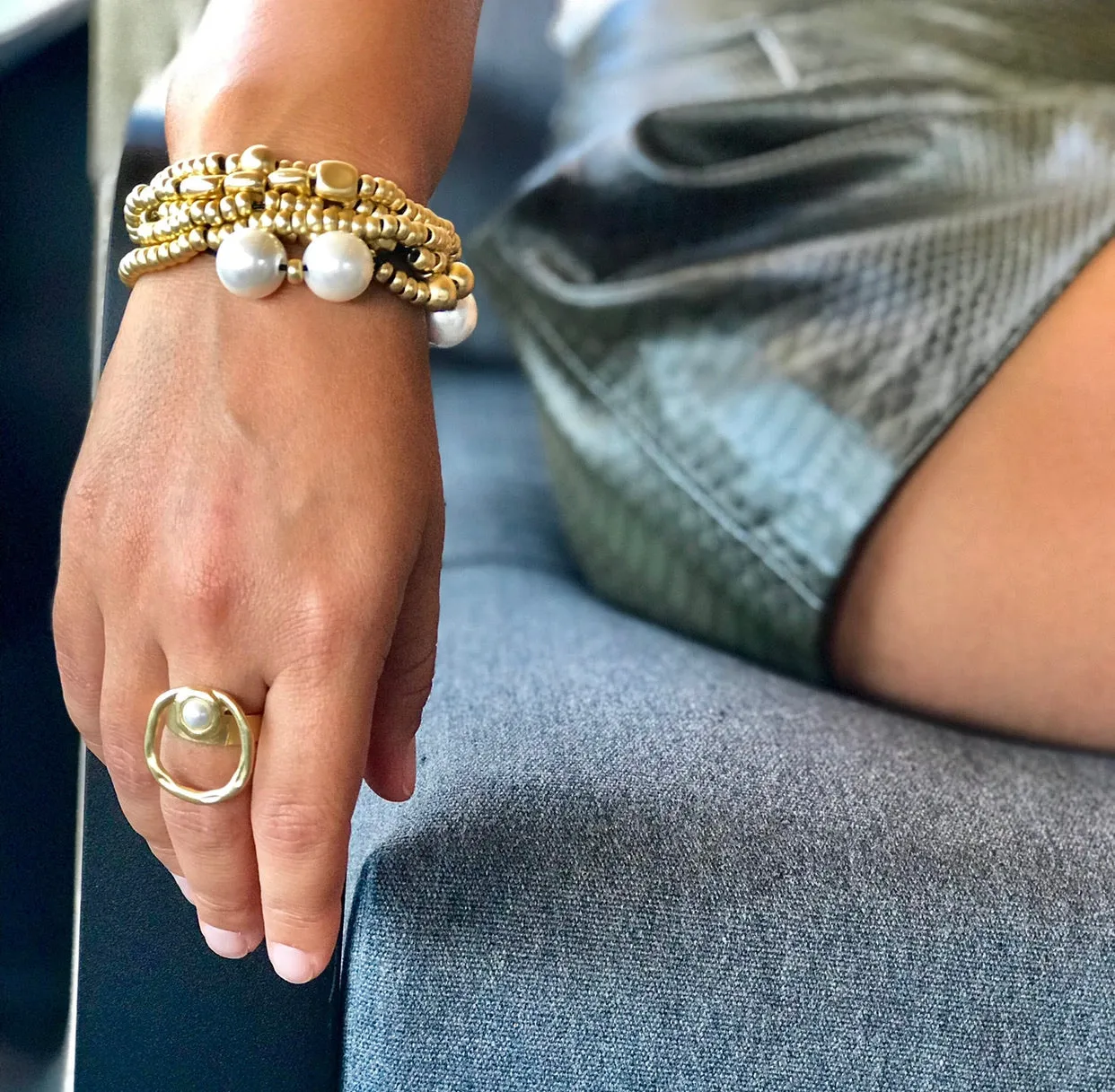 Gold Plated Beads With Pearl Bracalet